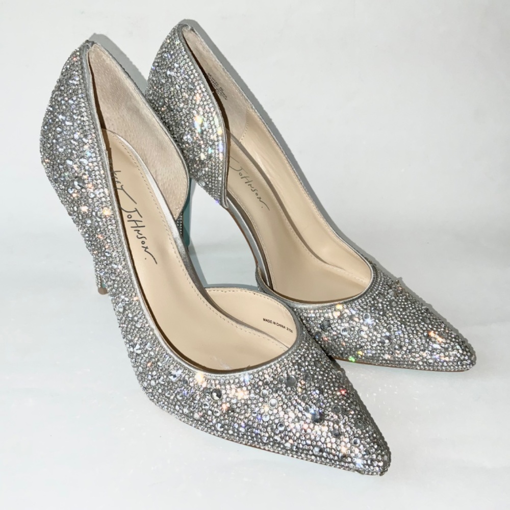 Betsey Johnson Hazil Silver Dress Pumps Stiletto Heels Crystal Evening Shoes 8 - Picture 5 of 13